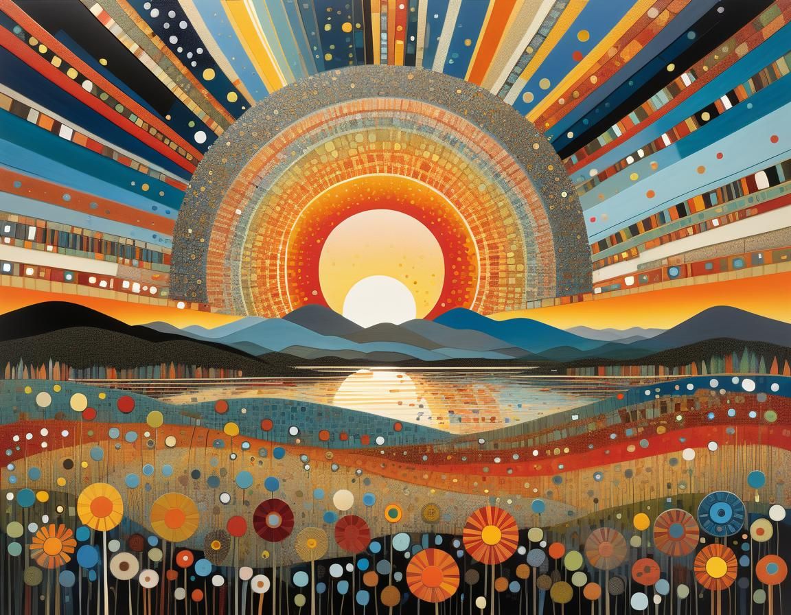 Abstract Sunrise Inspired by Mid-Century Art