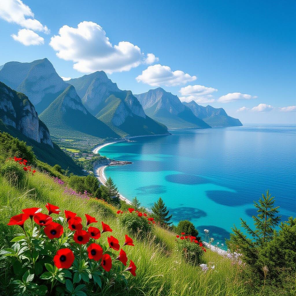 Mountain Coastline Panorama in Ansel Adams Style