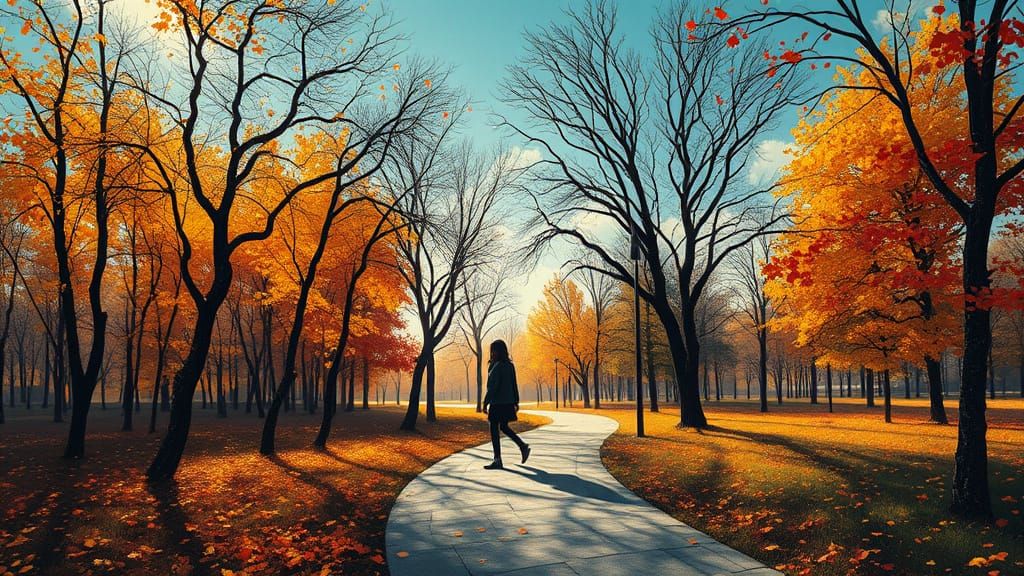 Surreal Autumn Park with Swirling Colors in Kandinsky Style