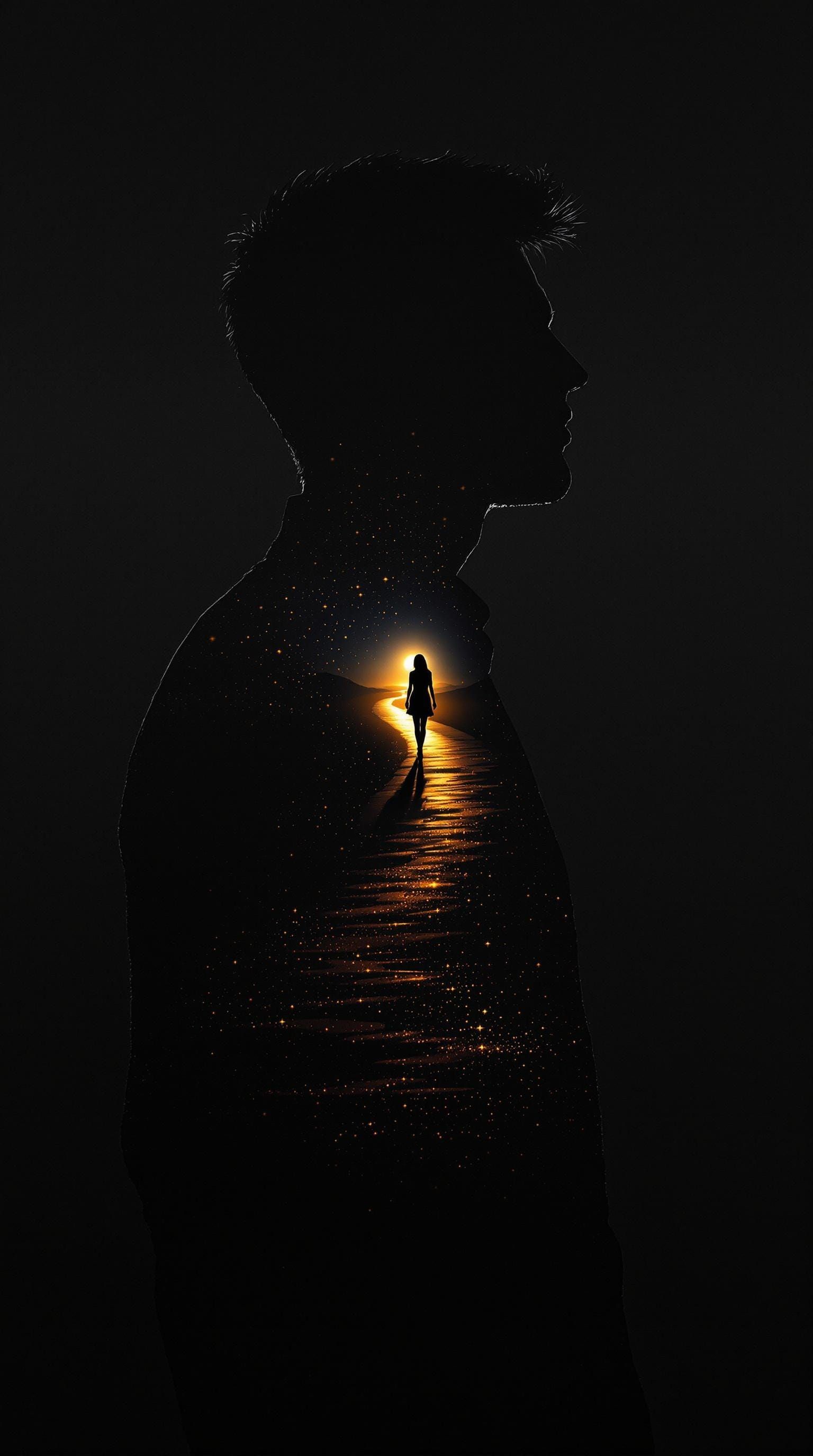 Man's Longing Silhouette Against Dark Background