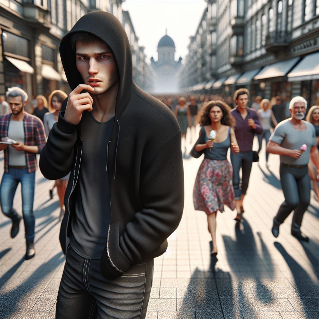 Anxious Youth in City Street: Photorealistic Render