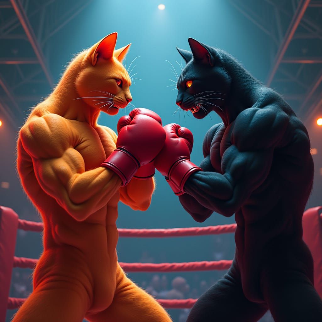 Cats Boxing Match in Neon Futuristic Style
