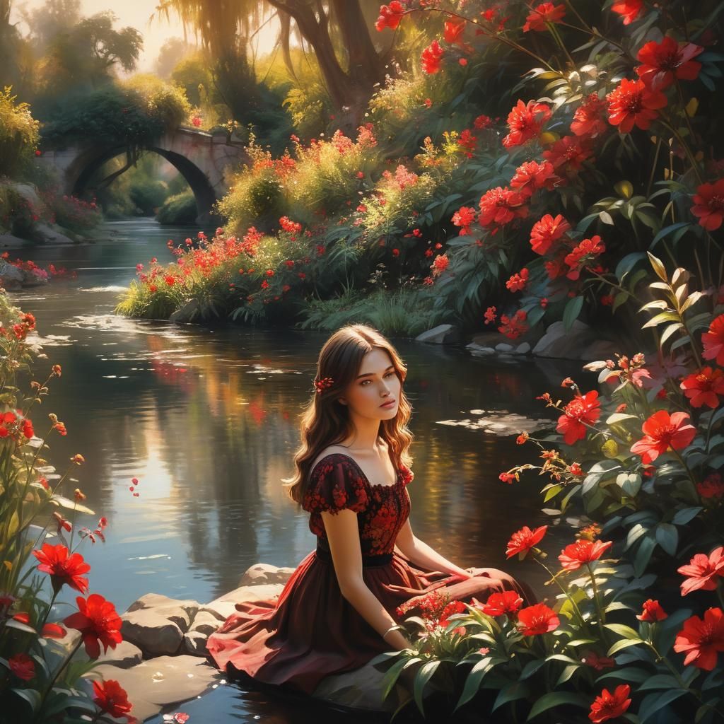 Fantastical Garden Scene as Vibrant Oil Painting