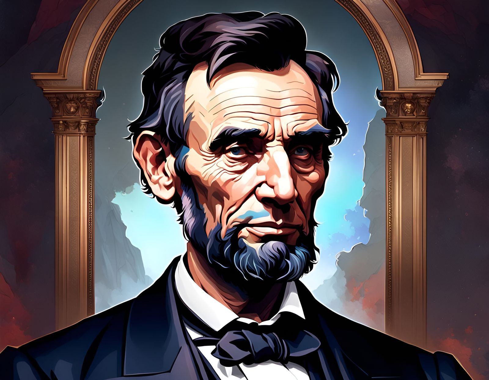 Detailed Portrait of Abraham Lincoln in Art Nouveau Style