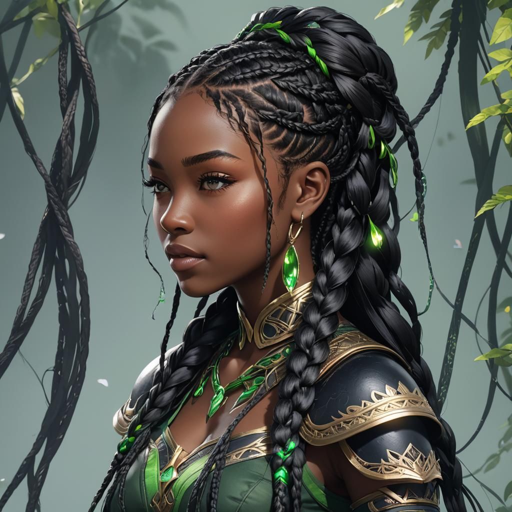 Anime Fairy: Black Girl with Green Braids