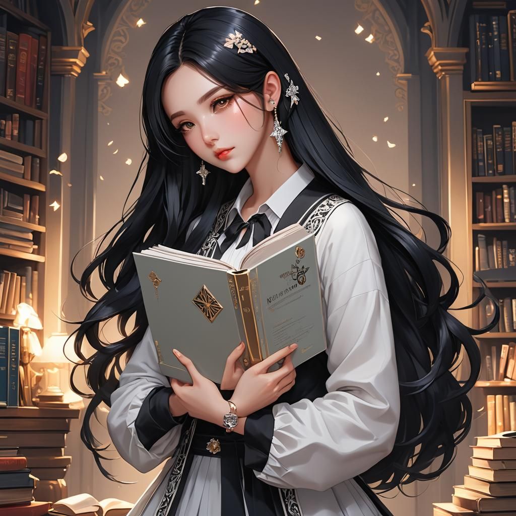 Anime Girl Hugging Book in 3D Aesthetic Style