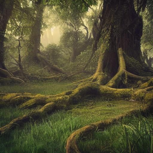 Mystical Forest Path in Digital Concept Art Style