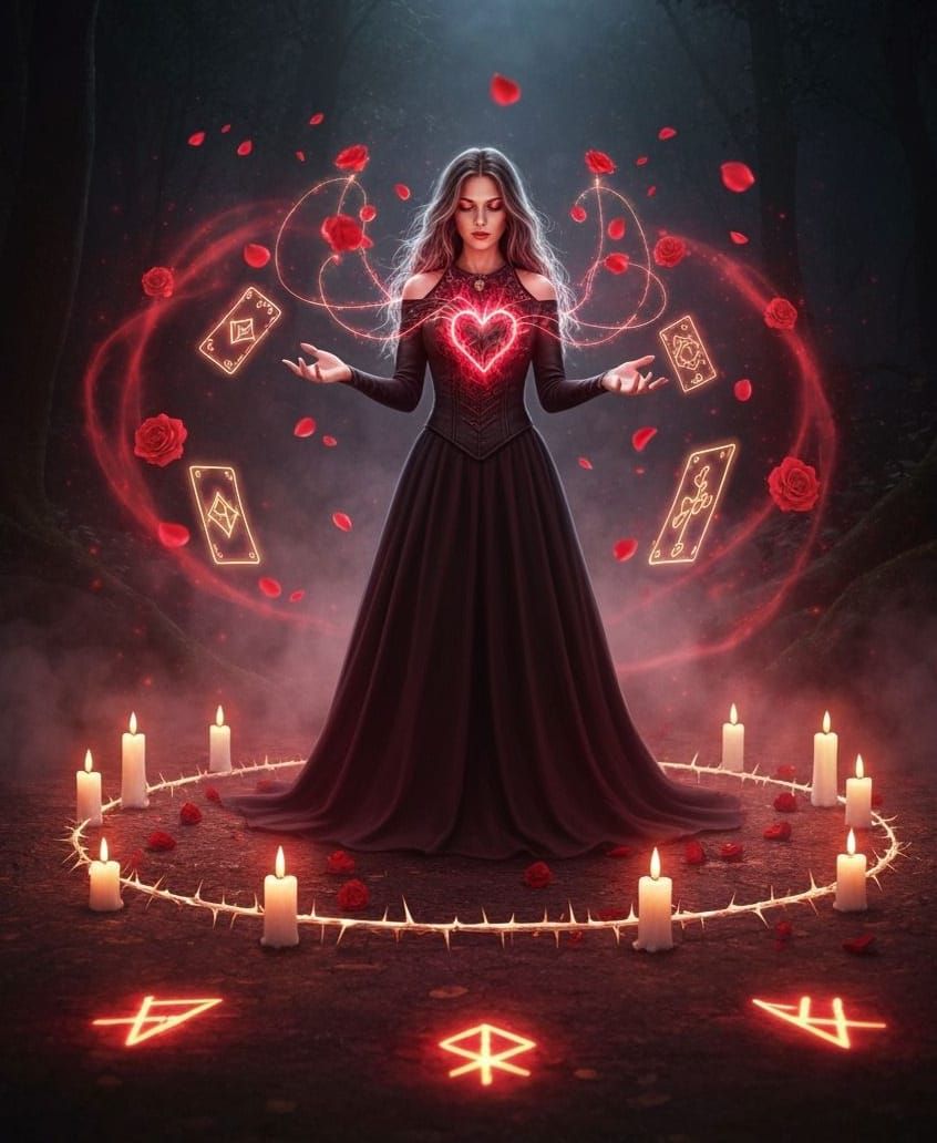 Mystical Witch Valentine Ritual in Moonlit Forest