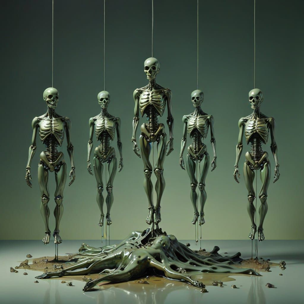 Surreal mannequin scene,