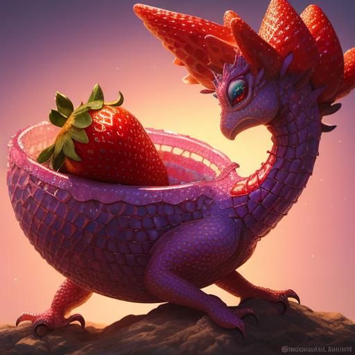 Miniature Strawberry Dragon in Whimsical Concept Art