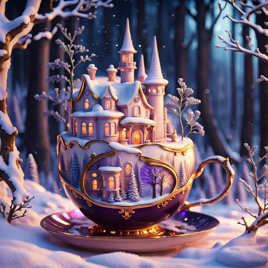 Magical City Diorama in Porcelain Cup: Fantasy Art