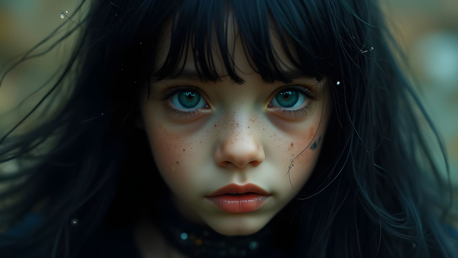 Hyper Realistic Portrait of Mysterious Girl with Sapphire Ey...