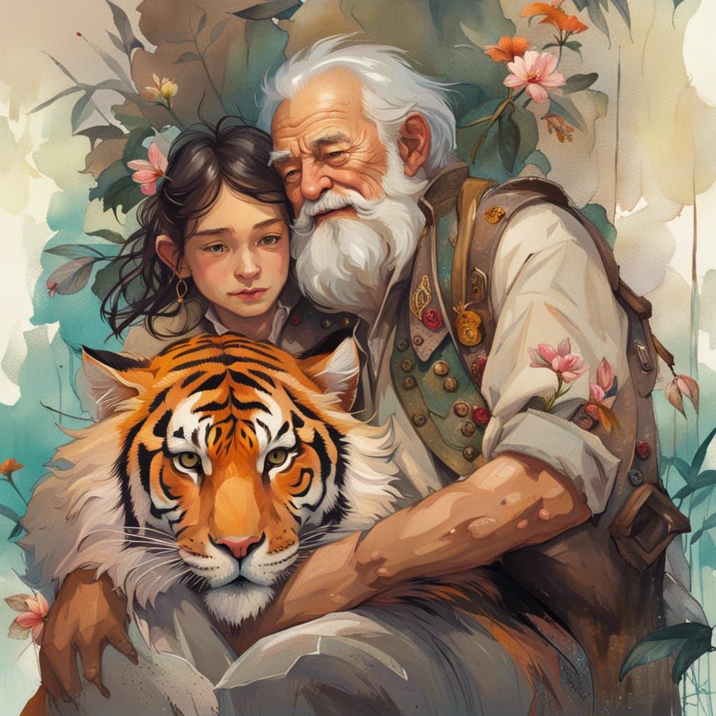 Heartwarming Portrait of Old Man and Tiger