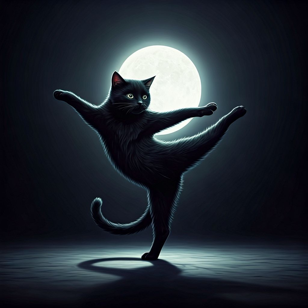 Black Cat Shadow Dance in Mystical Moonlight