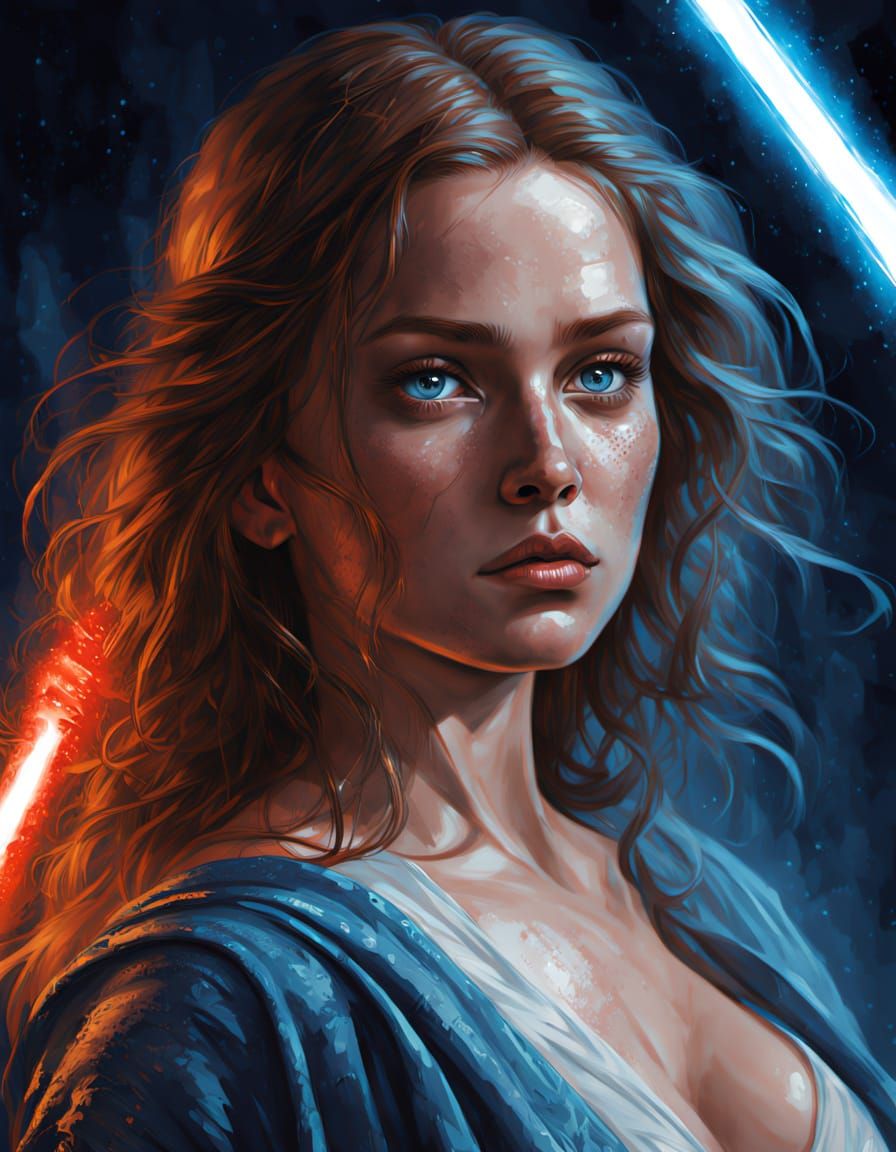 Vibrant Sci-Fi Portrait of a Plus-Size Female Jedi