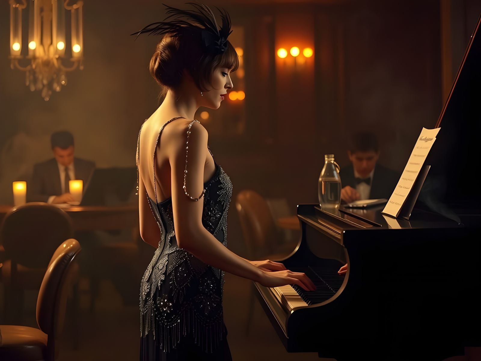 Sophisticated Lady in 1920s Tango Nightclub, Golden Hour