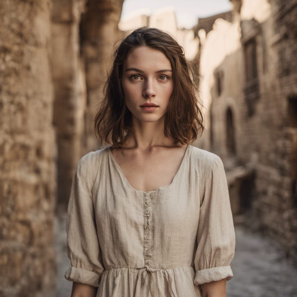 Woman in Ancient City: Detailed Matte Painting