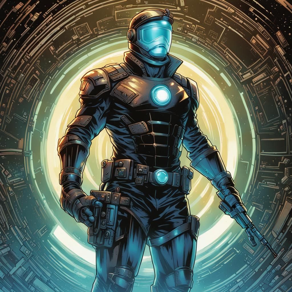 Futuristic Soldier with Glowing Shield in Comic Book Style