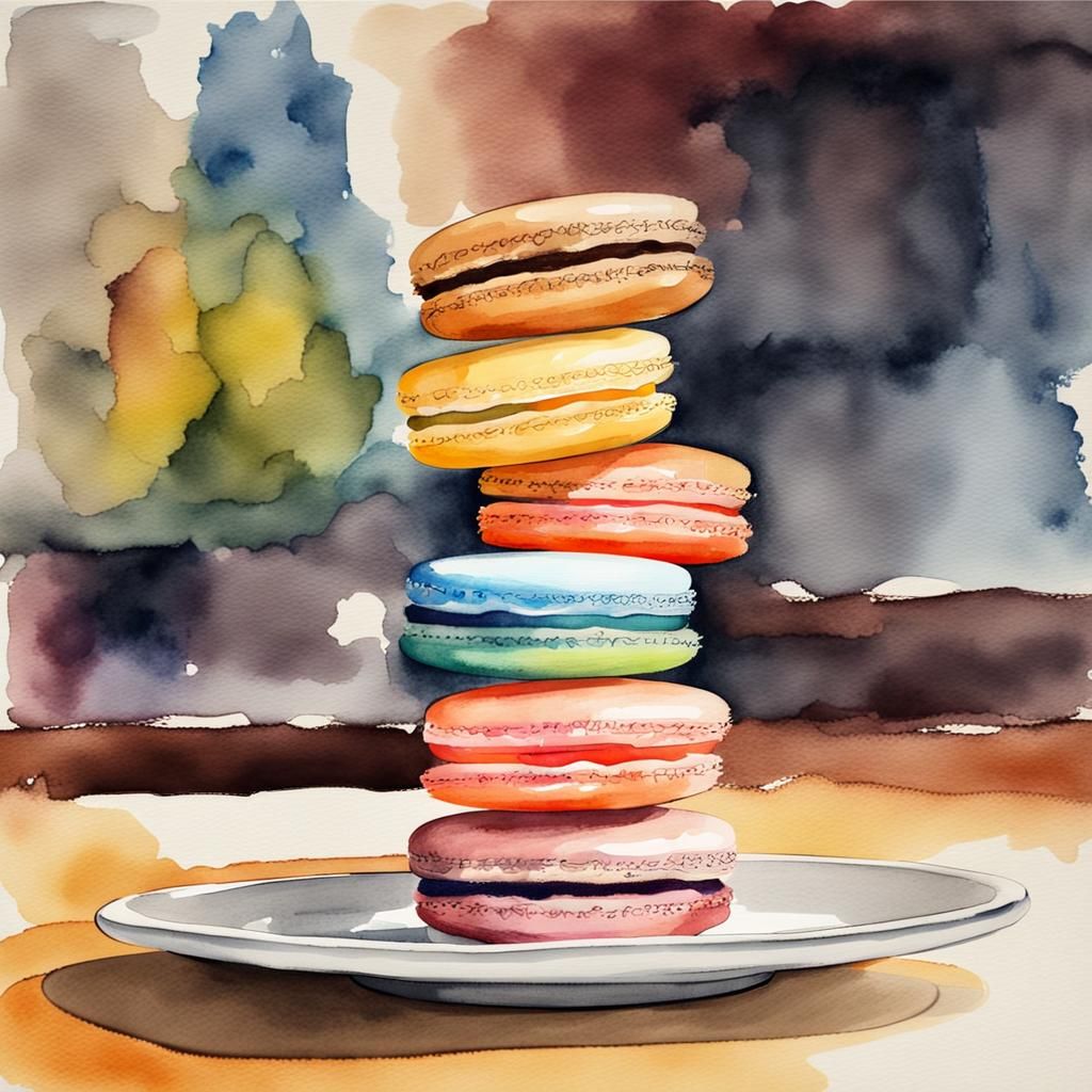 Colorful Macarons in Cafe: Watercolor Abstract Art