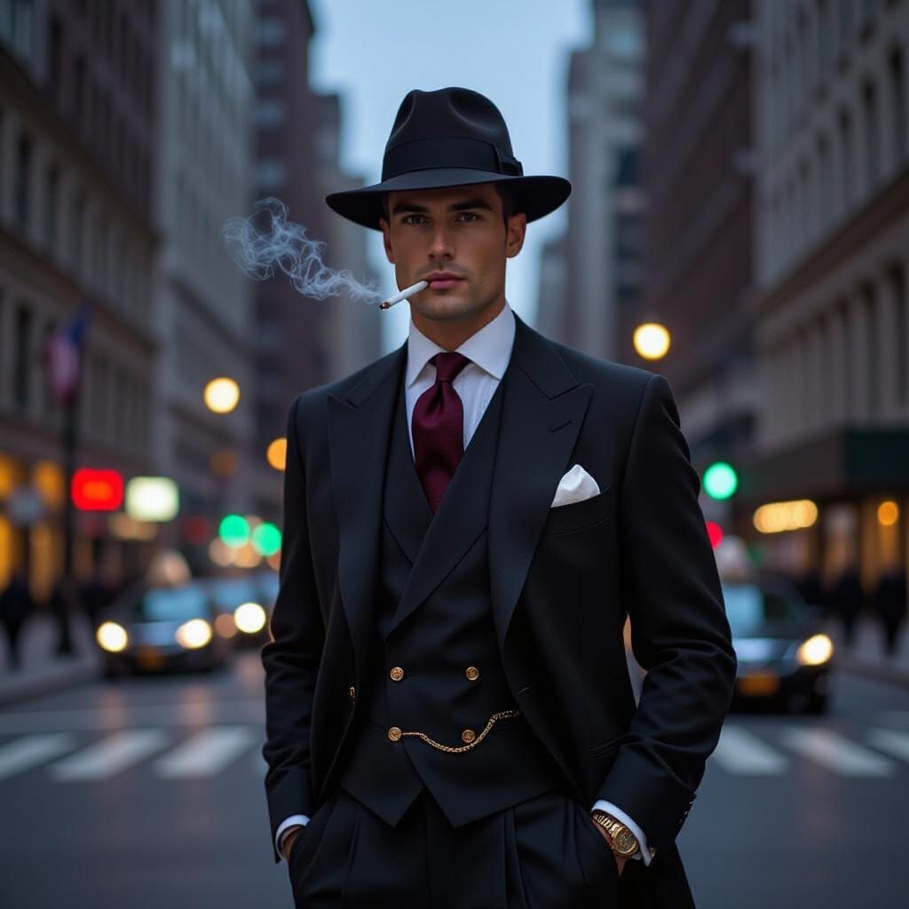 Dapper Man in City at Night, Ralph Lauren Style
