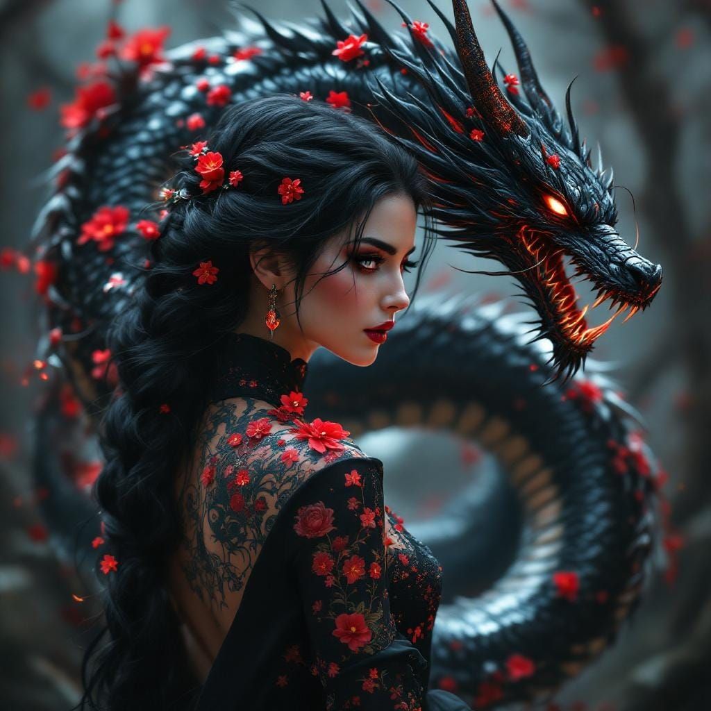 Woman with Dragon Tattoo in Digital Fantasy Art