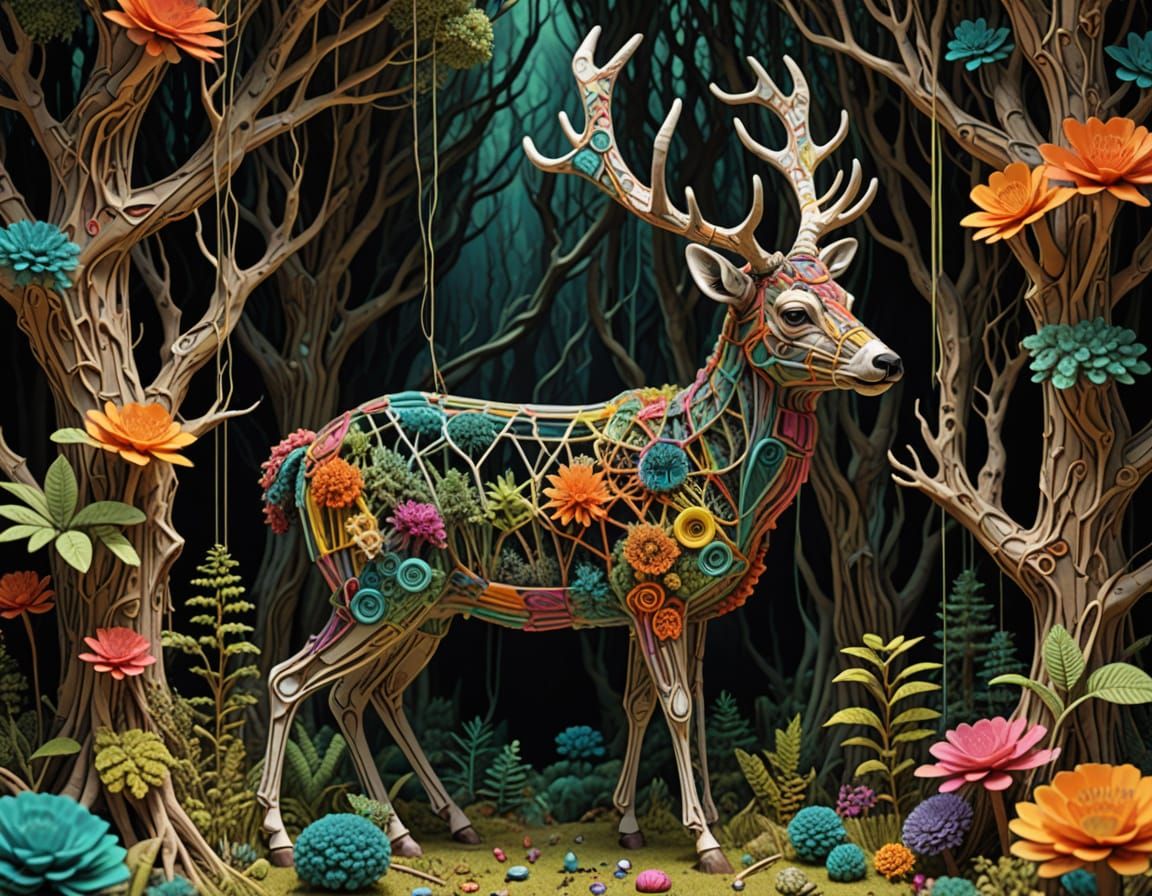 Whimsical Deer in Surreal Collage Wonderland