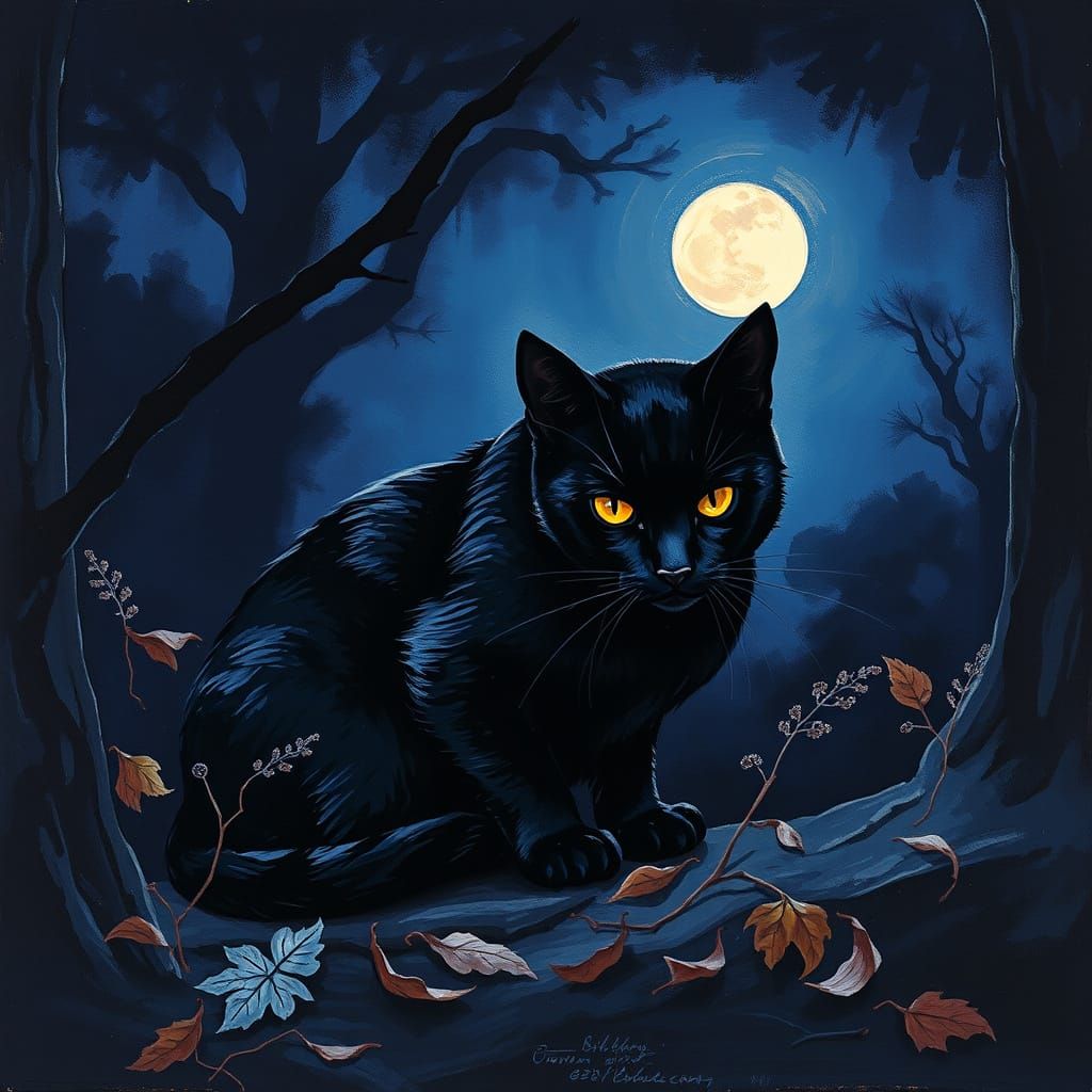 Majestic Black Cat in Nocturnal Shadows