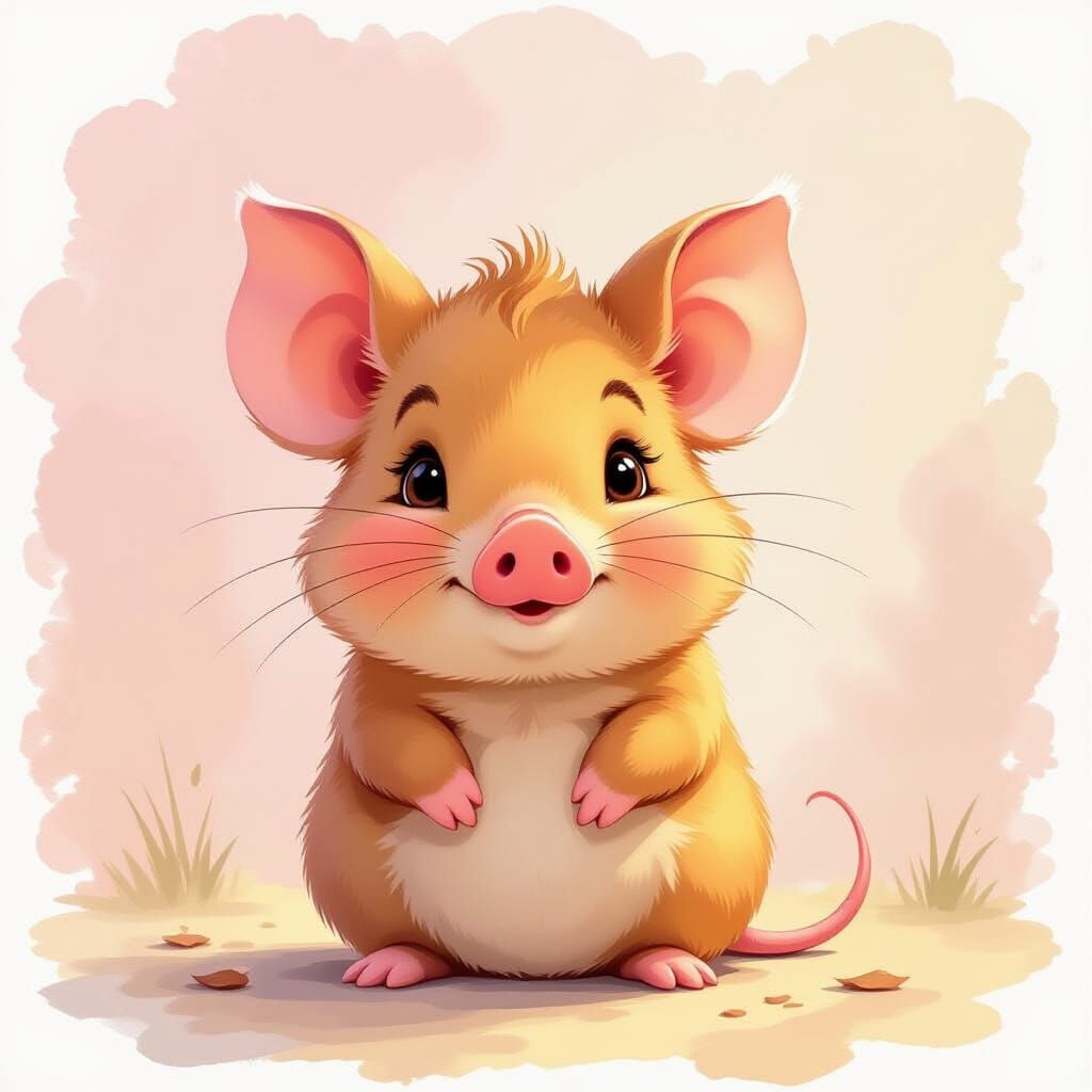 Whimsical Mouse-Pig Creature in Storybook Style