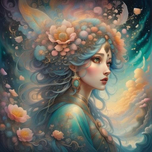 Blossom Bird Tree Double Exposure Watercolor Illustration