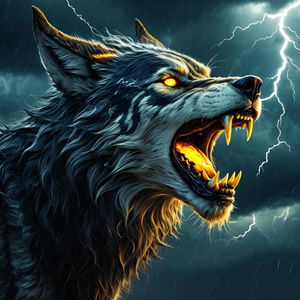 Fenrir Howling in a Storm: Viking Digital Art