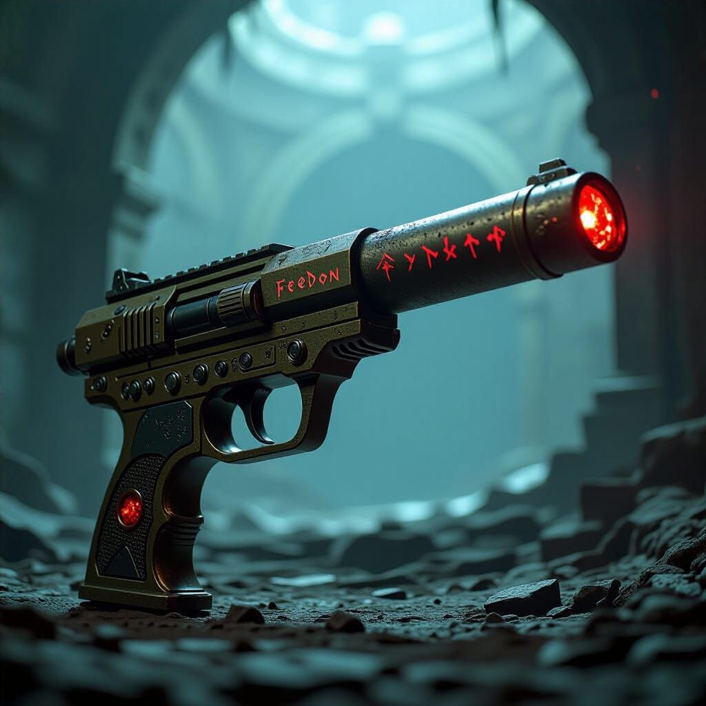 Ancient Sith Blaster Pistol with Runes and Crystals