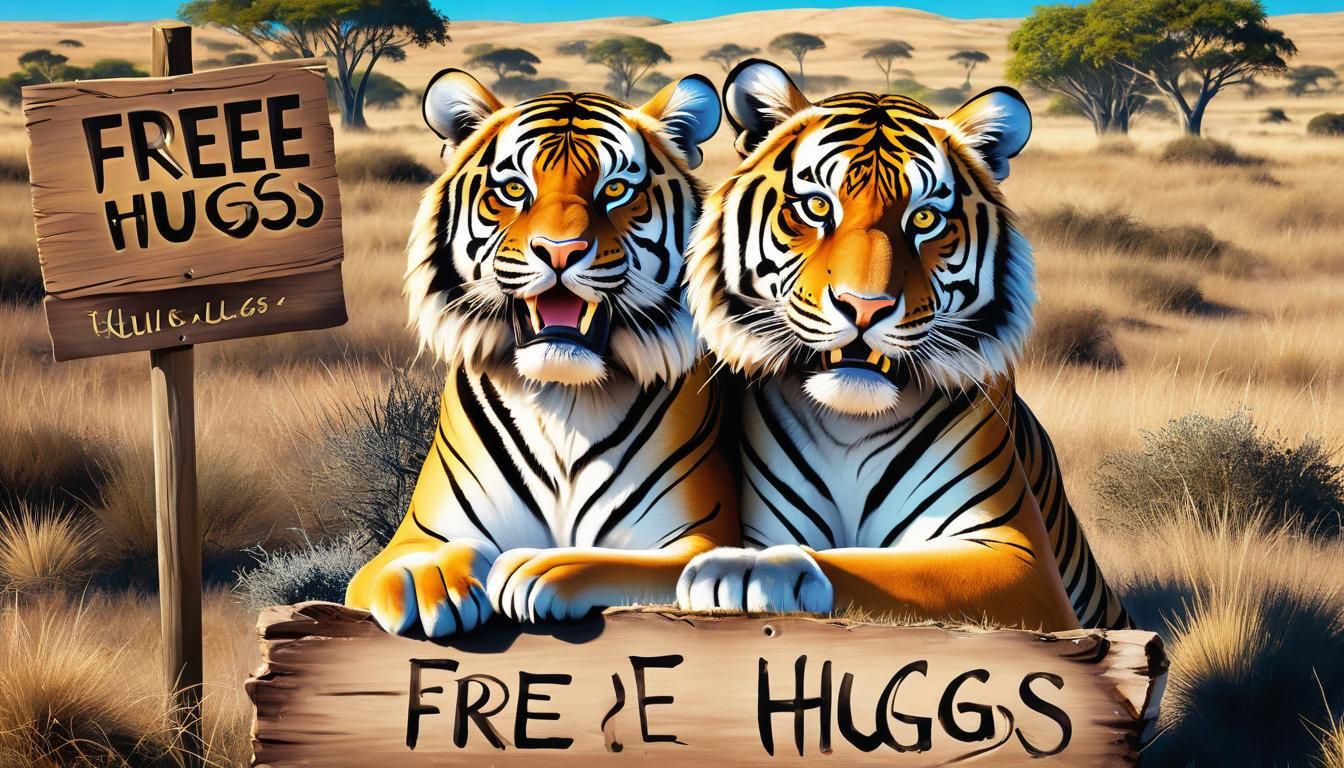 Tiger with Googly Eyes in Savannah: Hyperrealistic Wildlife