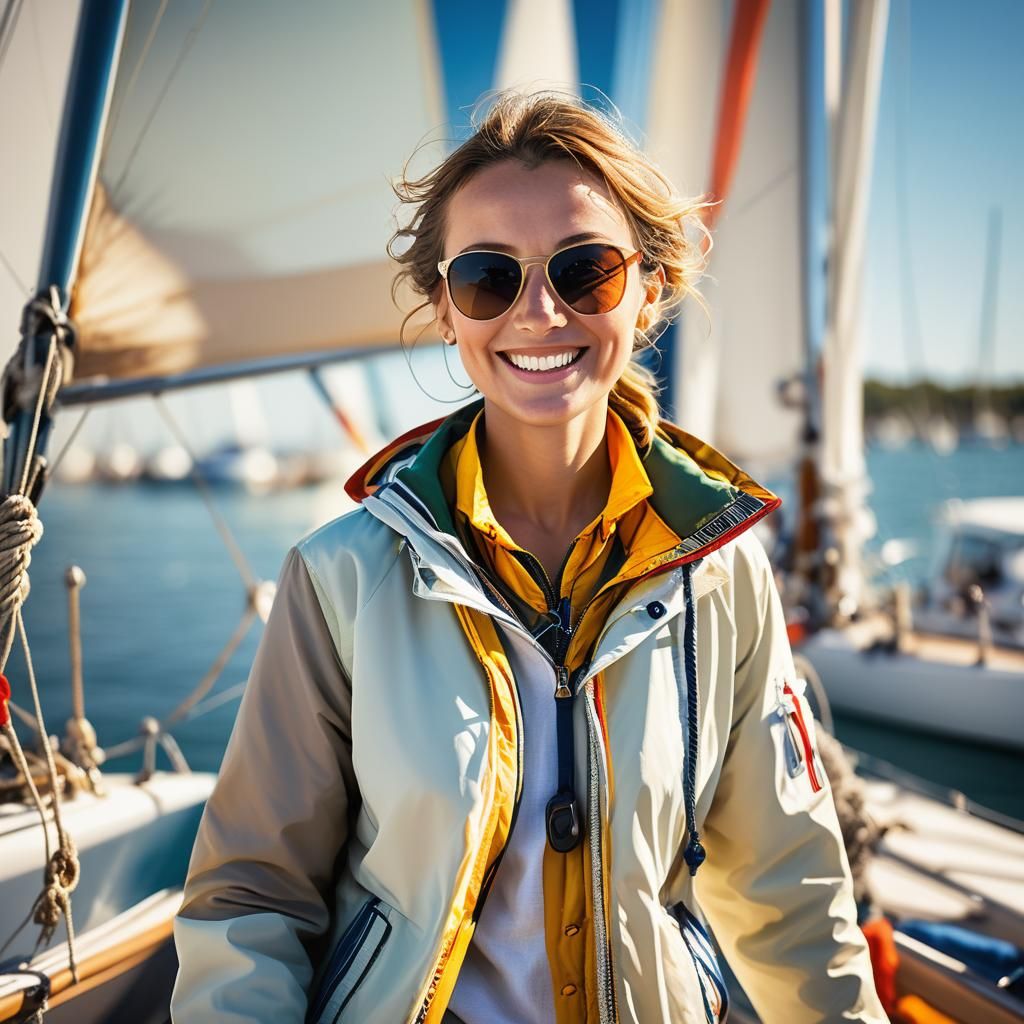 Sailing Woman in Sunlight: Vibrant Outdoor Portrait