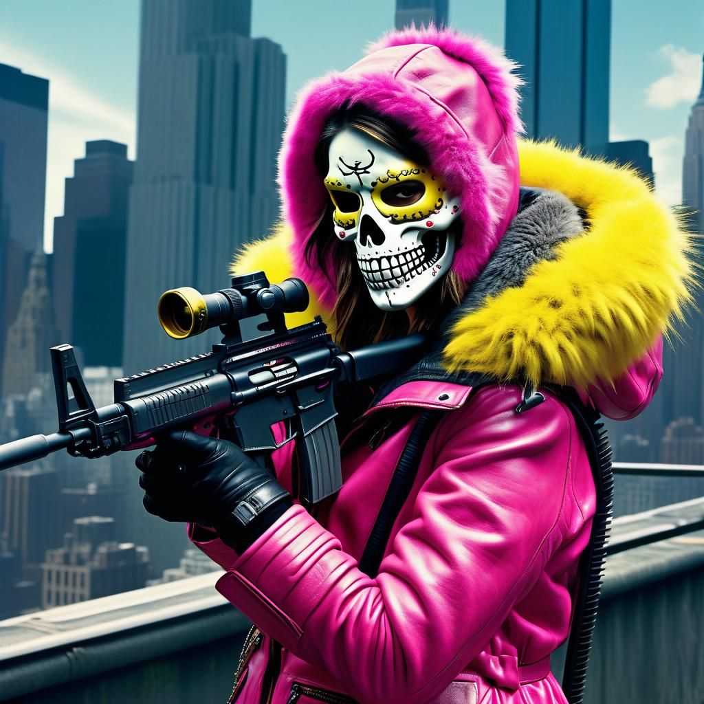 Woman in Armored Fur Parka: Cinematic Action Shot