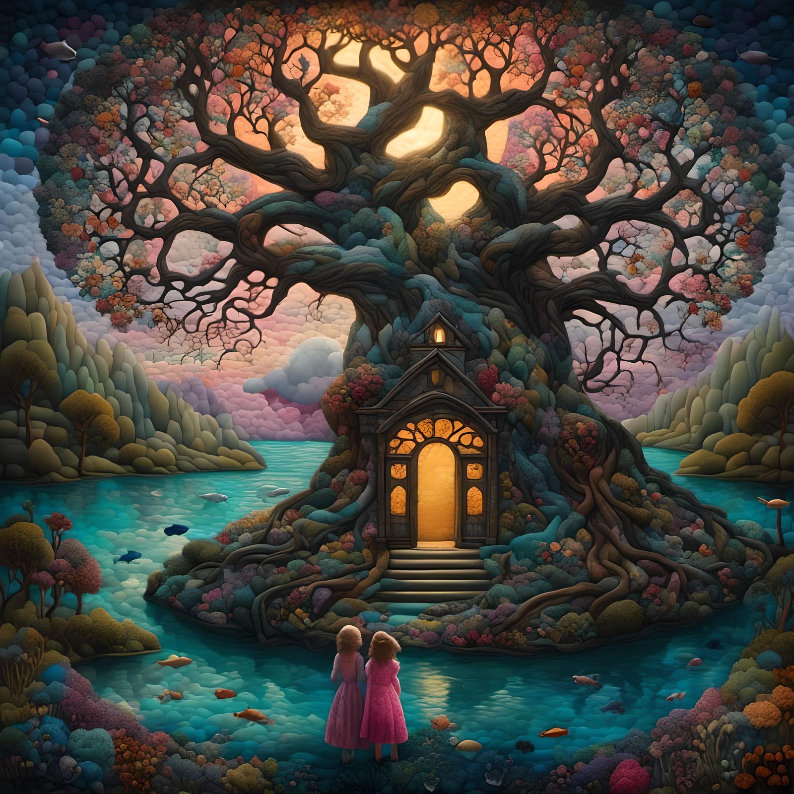 Quilted Portal: Twin Sisters' Undersea Adventure