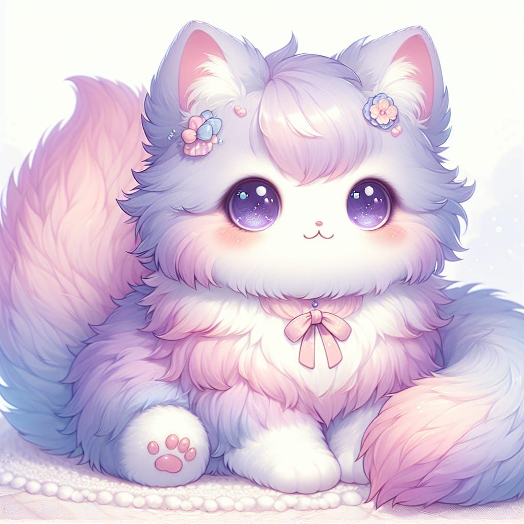 Pastel Kawaii Cat with Ribbon