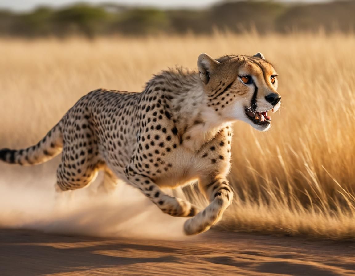 Cheetah Running Across Savannah in National Geographic Style