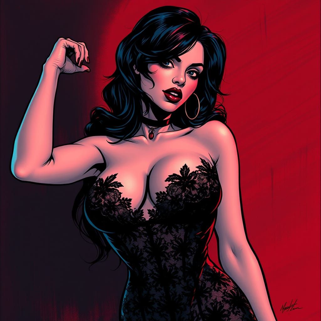 Gothic Woman in Black Lace Seductive Pose