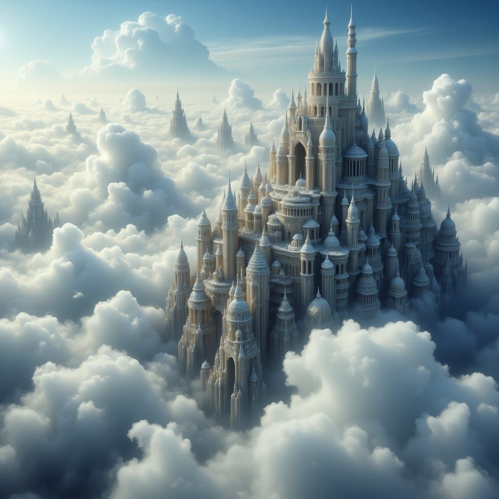 Surreal Cityscape in Dreamlike Cloudscapes