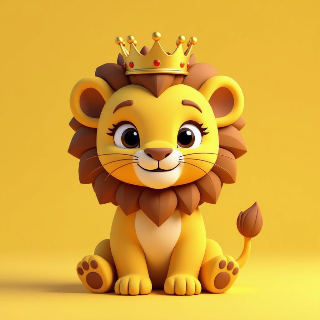 Cute Lion Cub Leo Zodiac Character in Minimalist 3D Style