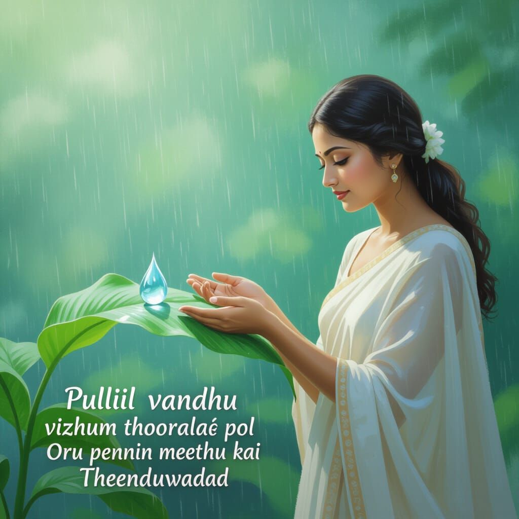 Ethereal Woman Touched by Gentle Rain, Pastel Painterly Art