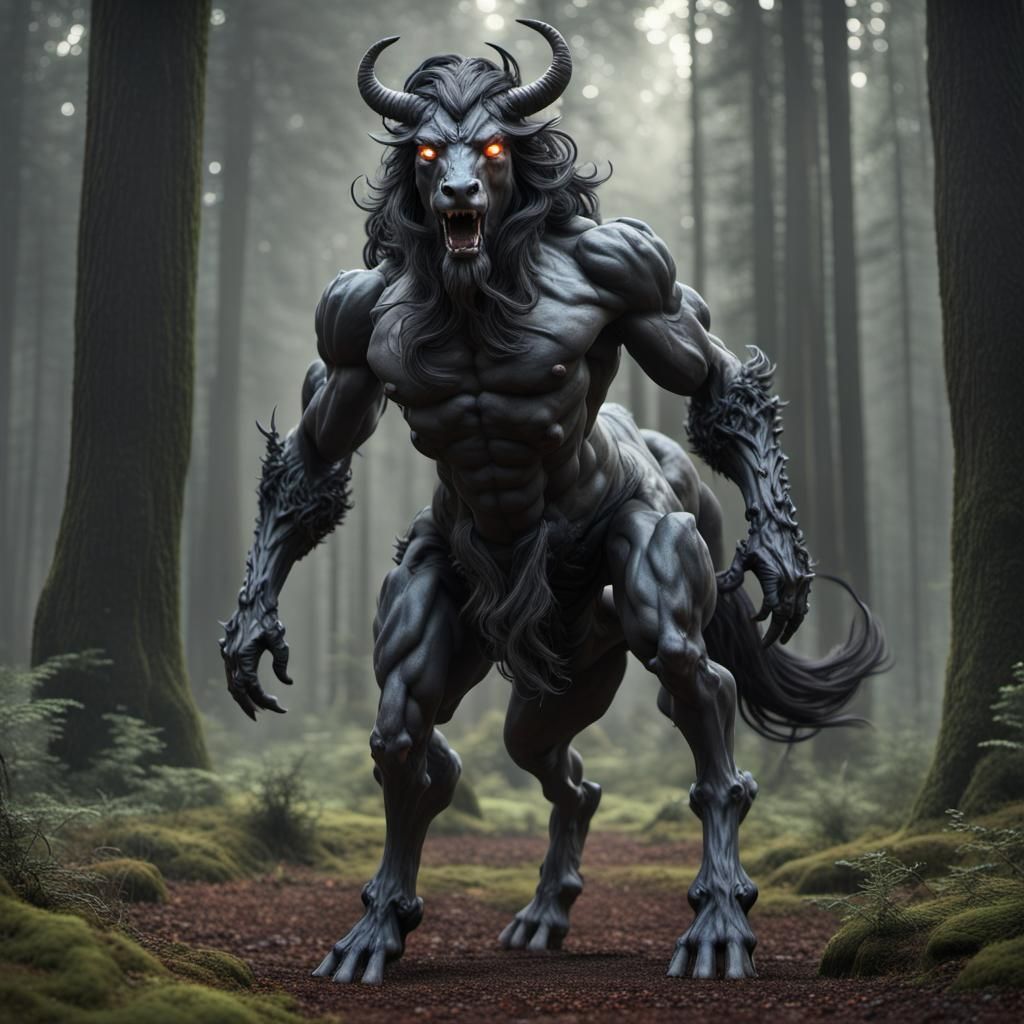 Vantablack Centaur with Electric Eyes, CGI VFX Art