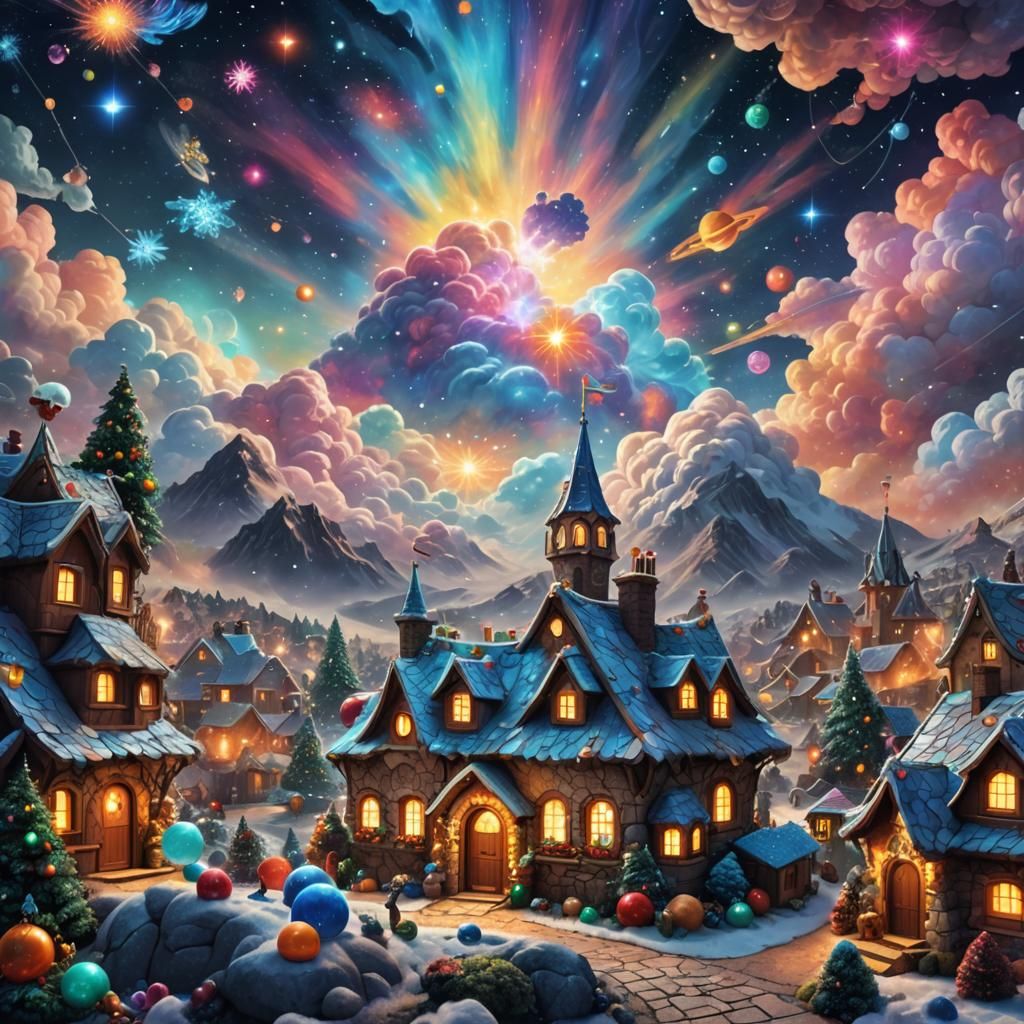 Galactic Christmas Dwelling in Astral Illustration Style