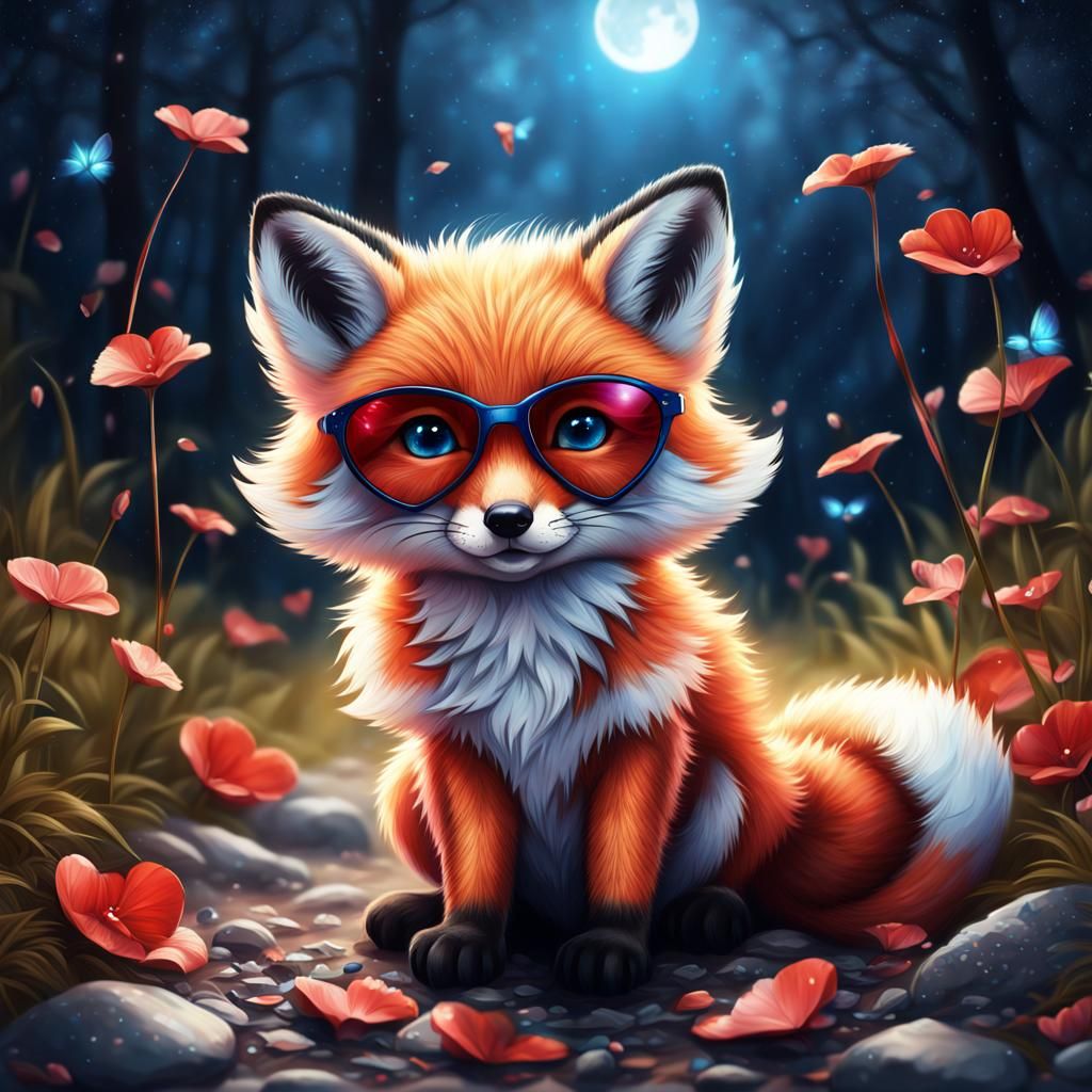 Cute Fox with Sunglasses in Hyperrealistic Style