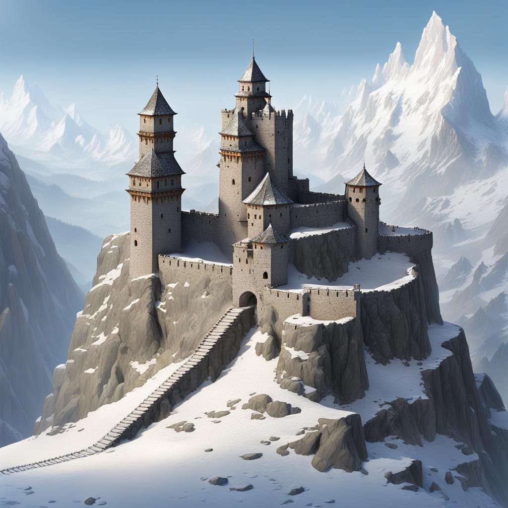 Icy Mountain Fortress Concept Art in 8K