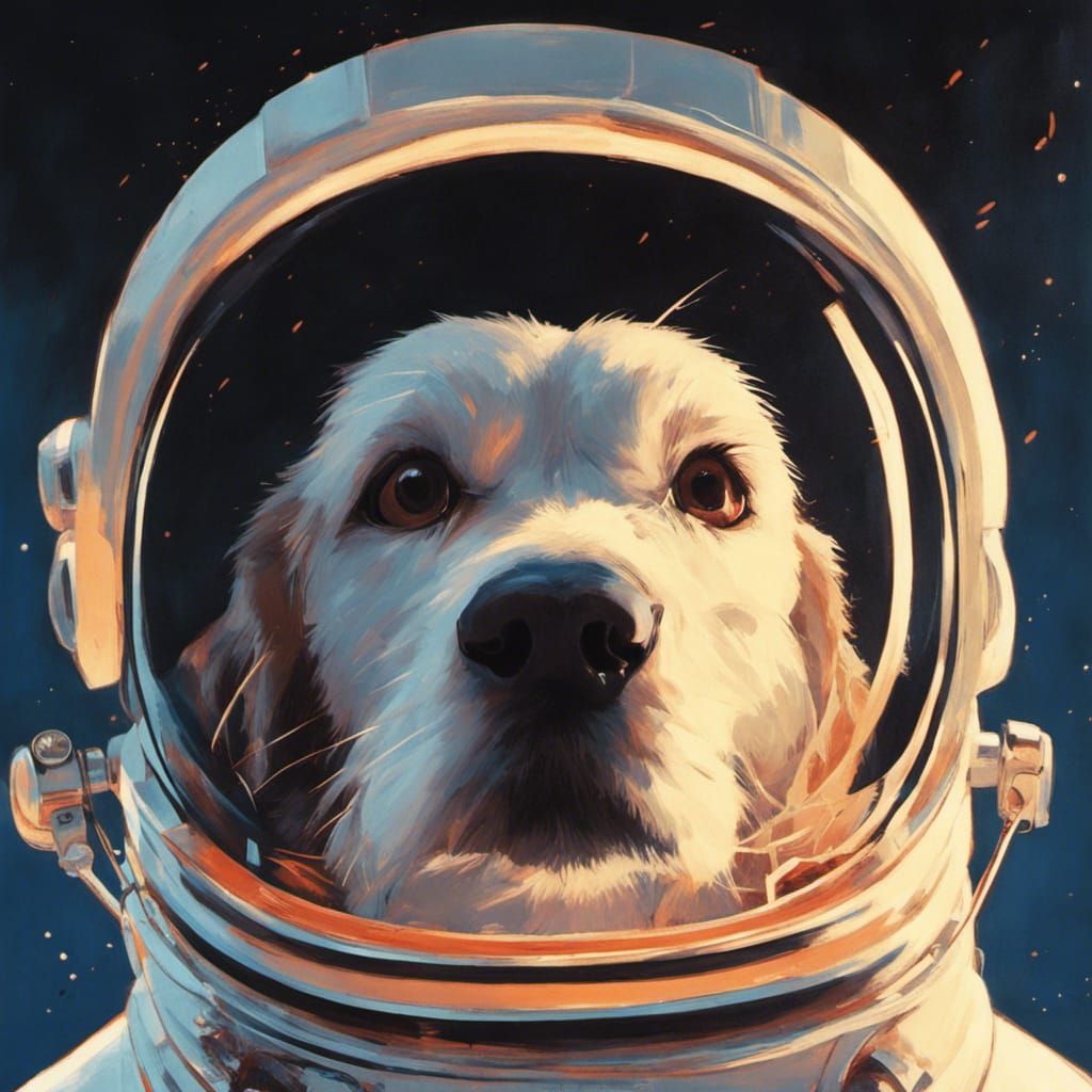 Astronaut Dog in Anime Still Style
