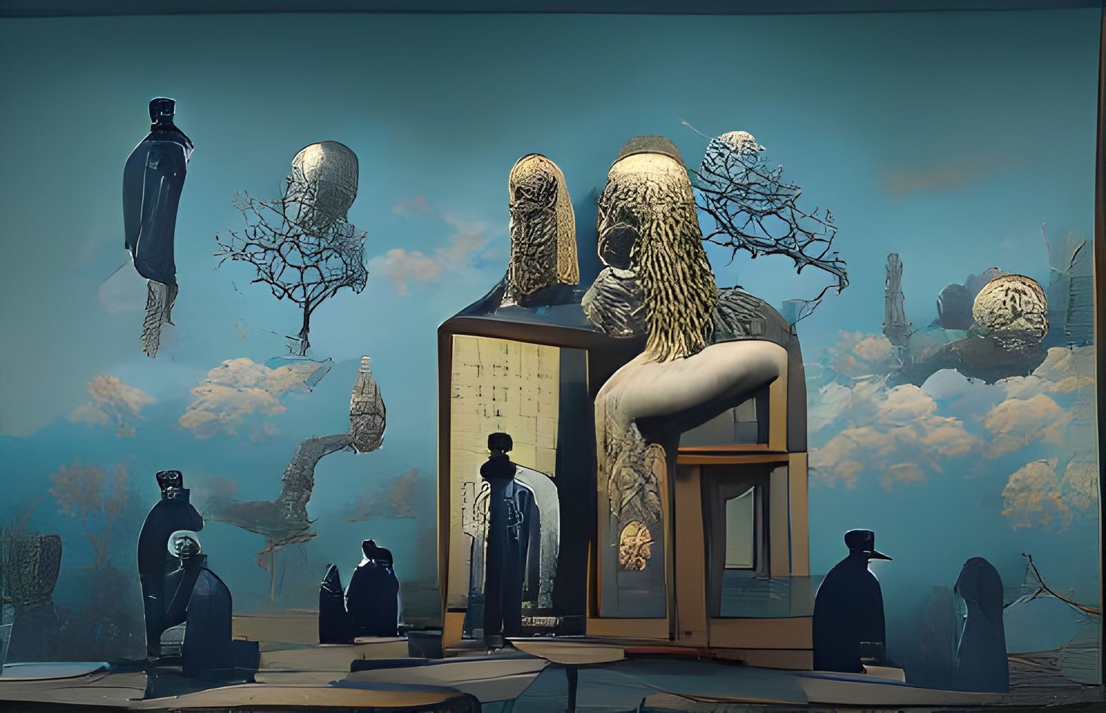 Surreal Gothic Mindscape with Robed Figures