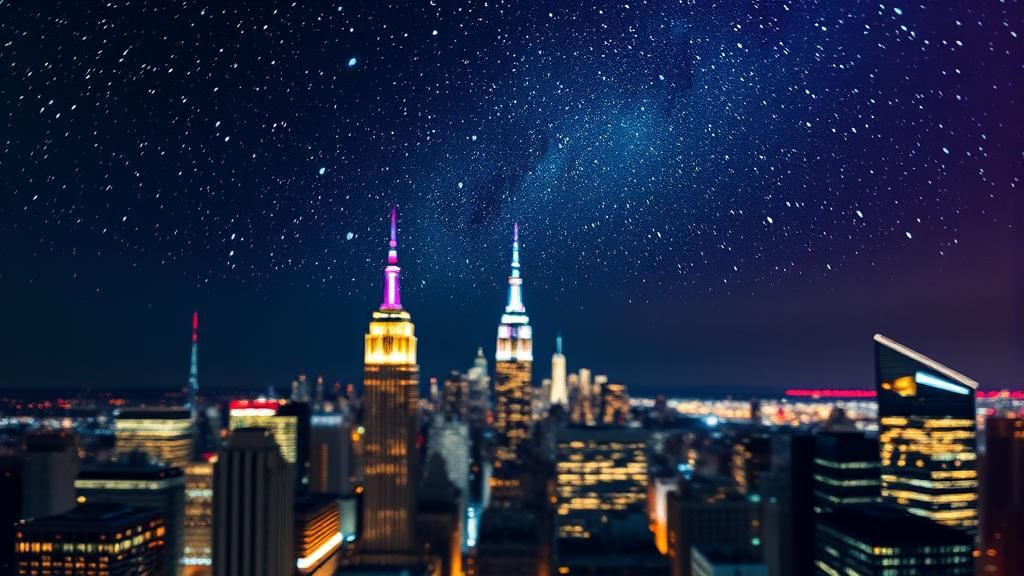 Meteor Shower Over New York in Hyperrealistic Style