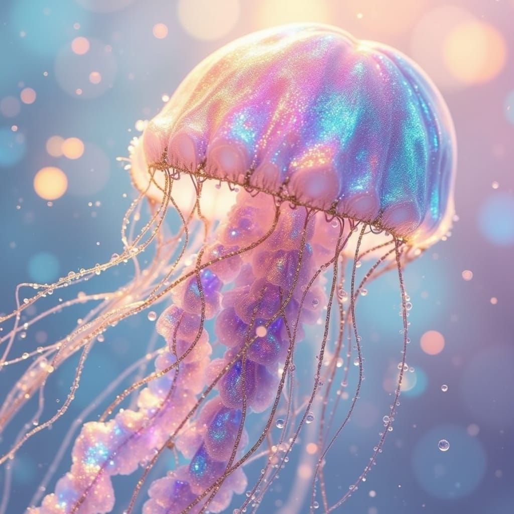 Iridescent Jellyfish in Watercolor and Alcohol Ink