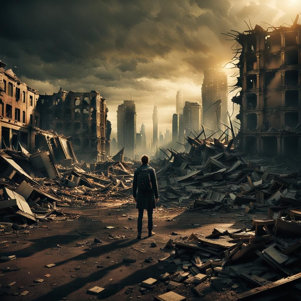 Alien Cityscape Ravaged by Wind: Cinematic Film Still